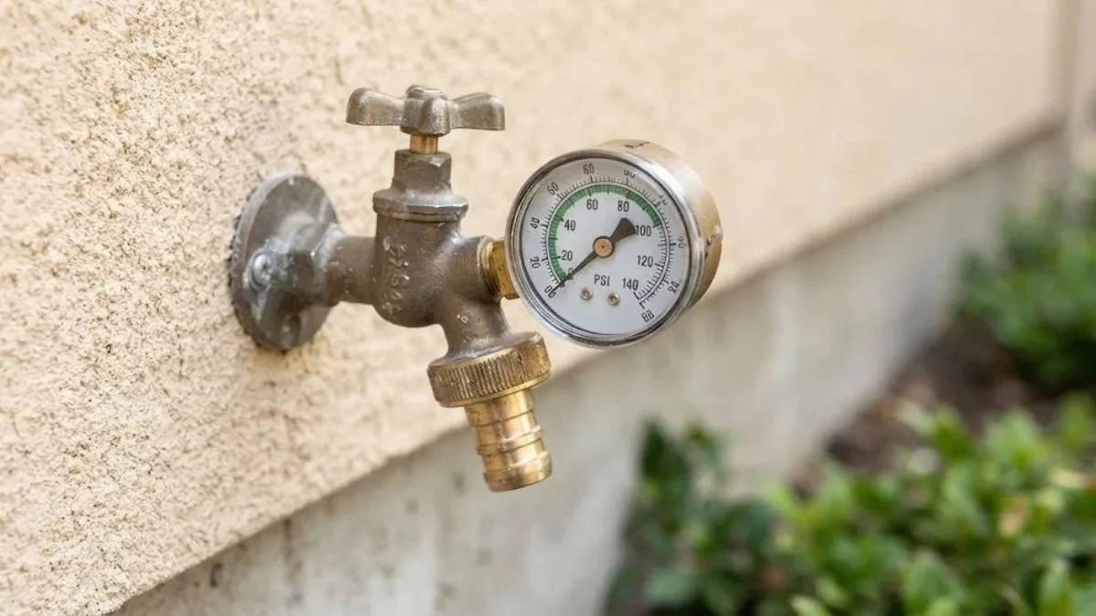 Pressure gauge on a hose bib for a home water pressure test