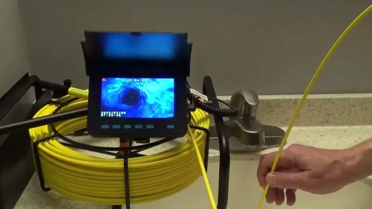Inspection camera screen showing the inside of a drain pipe, Drain Cleaning and Unclogging in Downey, CA
