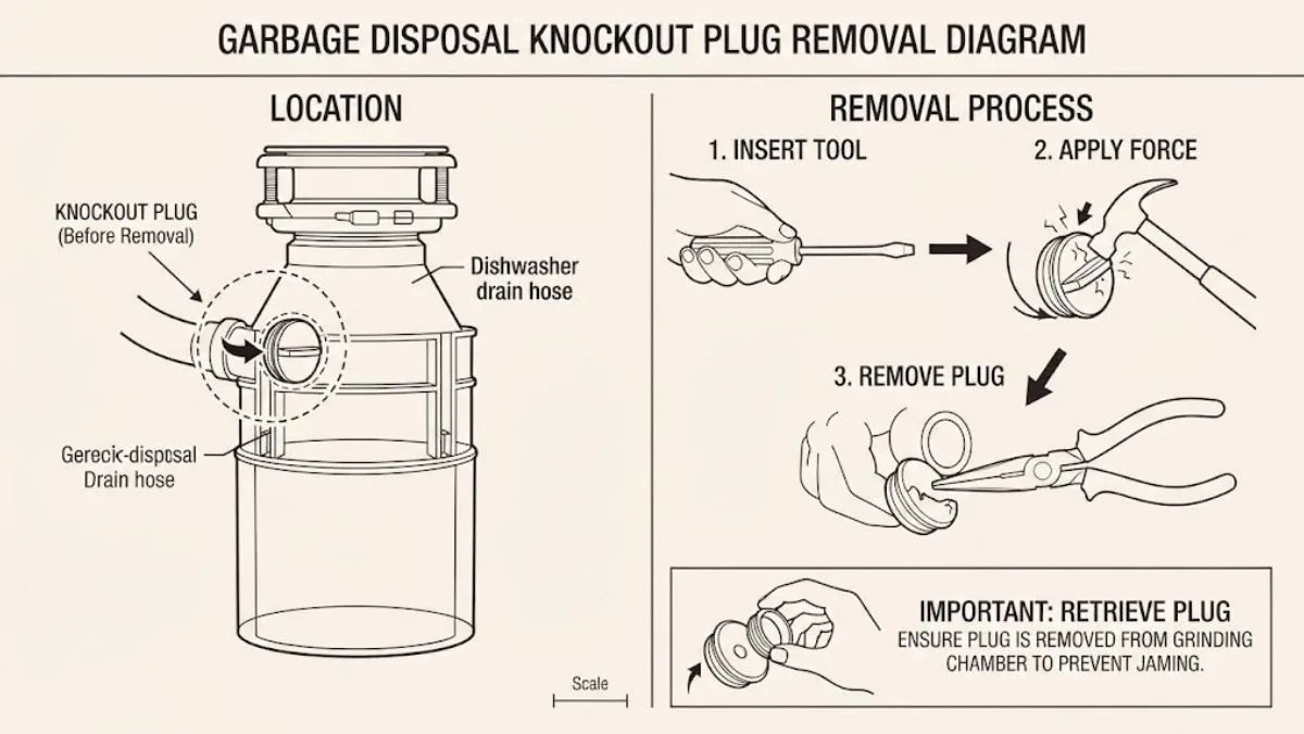 Diagram of the dishwasher knockout plug on a garbage disposal, Garbage Disposal Repair and Installation in Downey, CA