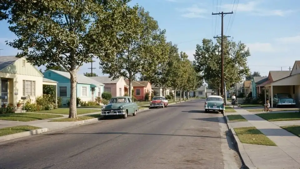 Street of 1950s homes in Paramount, CA