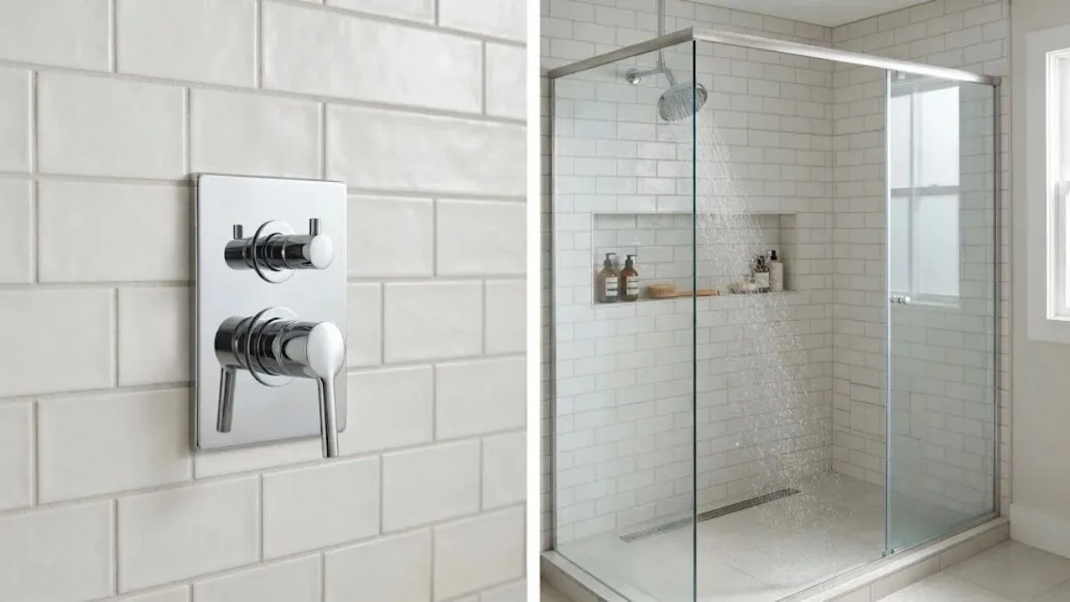 Finished shower with valve trim and showerhead, Shower and Bathtub Installation in Downey, CA