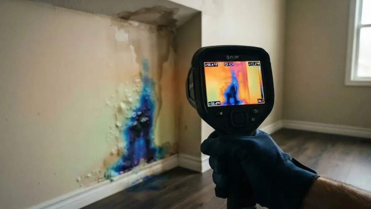 Thermal image showing a wet area in a wall, Water Mitigation in Downey, CA