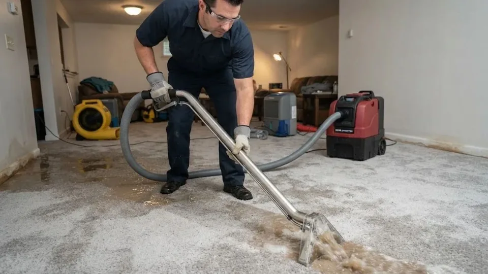 Water extraction equipment on a wet carpet, Water Mitigation in Downey, CA